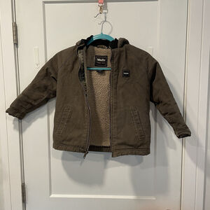 Walls Tough Wear Lined Canvas Jacket Youth Sz Small Hooded- Needs New Zipper